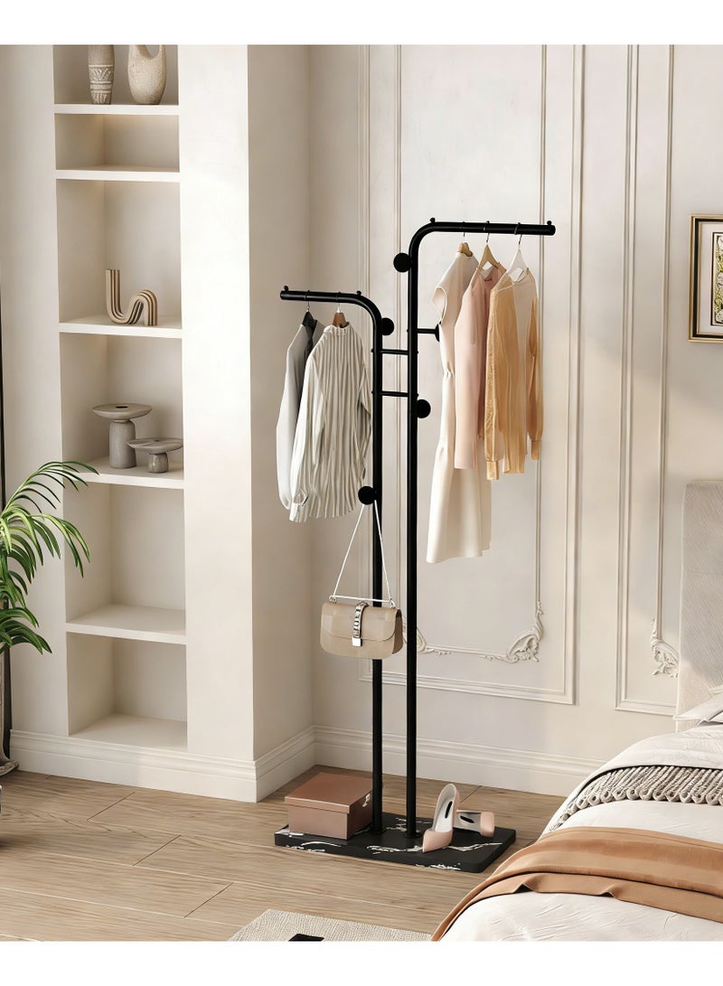 اكسيسن حامل معاطف معدني عصري، حامل معاطف بقضيب مزدوج مع قاعدة متينة من الألواح الصخرية وموفر للمساحة ومناسب لغرفة النوم وغرفة المعيشة والمدخل - Image 2